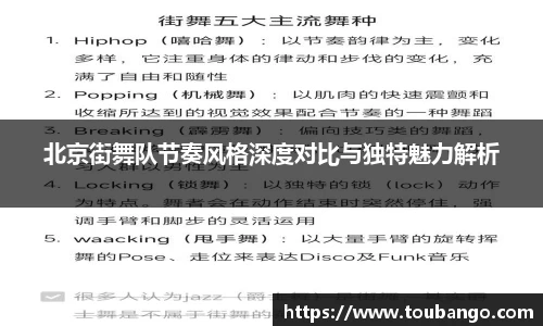 北京街舞队节奏风格深度对比与独特魅力解析